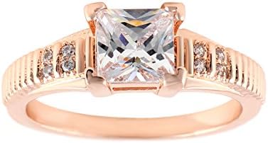 Shuyani 18K White Gold Plated CZ Cubic Zirconia Princess Cut Engagement Wedding Ring Fashion Ring (rose-gold-plated, 8)