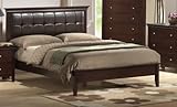 IMAGE OF Beautiful Solid Wood Queen Bed in Dark Brown Finish with Brown Faux Leather Pds F90151