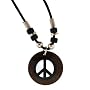 Peace Sign Necklace - Round Coconut 1 Inch Diameter 18 Inches in Length Black Cord