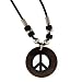 Peace Sign Necklace - Round Coconut 1 Inch Diameter 18 Inches in Length Black Cord