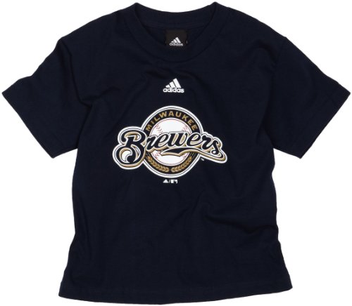 MLB Boys' Milwaukee Brewers Team Logo Short Sleeve Tee, Navy, Medium