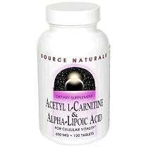 Source Naturals Acetyl L-Carnitine & Alpha-Lipoic Acid, 650 mg, Tablets, 120 tablets