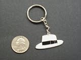 Mini fedora hat keychain (white fedora with black strap)