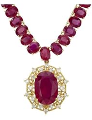 14K Yellow Gold 1.44 CTW Color I-K SI2-SI3 Diamond and 12.9 CTW Ruby Women Necklace. Length 17 in. Total Item weight 54.2 g.