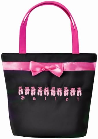 Danshuz Womens Girls Black Lined Up For Ballet Satin Finish Tote Bag