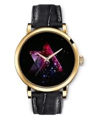 SPRAWL Aanalog Fashion Series Gold Ladies Watches of Genuine Black Leather Strap,Unique Wrist Watch for Women Girls Designed with Galaxy inside the star