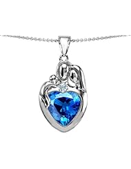 Original Star K (tm) Large Loving Mother Father With Child Family Pendant 12mm Heart Simulated Blue Topaz in 925 Sterling Silver