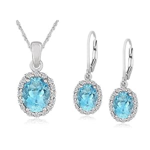 Sterling Silver Blue Topaz Lever Back Earrings w/ Pendant Set, 18