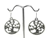Beautiful Radiant Tree of Life Charm Round Earrings Antique Silver Tone
