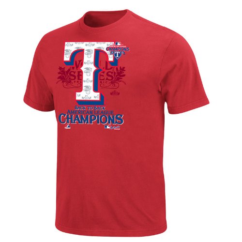 MLB Men's Texas Rangers League Champions Locker Room Tee (Athletic Red, Medium)
