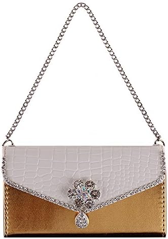 IKASEFU(TM) Luxury Handbag Purse Wallet Case with Chain Strap for Samsung Galaxy S4 S IV - 2 in 1 Crocodile Pattern PU Leather Detachable Back Cover Case with Credit Card Holders and Bling Rhinestones for Girls Women (White)
