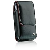 High Quality Executive Black Genuine Leather with Red Border Vertical Pouch Case for Samsung i900 Omnia, BlackJack SGH-i607, BlackJack II SGH-i617, Ace SPH-i325, Access A827, Instinct M800 + Lanyard Gift
