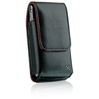 High Quality Black Leather with Red Border Vertical Stylish Carry Case Pouch With Magnetic closing flap For BlackBerry Pearl 8100