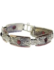 925 Sterling Silver 9k Gold Bracelet Artisan Designer Red Garnet - Nickel Free