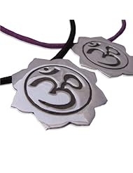 Sterling Silver Om (Aum) Lotus Pendant on 16 Soft Cotton Necklace (Black or Purple)