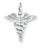Sterling Silver Caduceus Charm with 20 inch Sterling Silver Chain