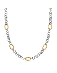 18K Yellow Gold and Sterling Silver Rhodium Plated Multi Style Chain Necklace
