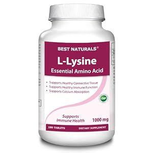 Best Naturals, L-Lysine 1000 mg (Clinically Proven -- Essential Amino Acid -- Double Strength), 180 Tablets