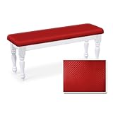 Wood Country Style White Farmhouse Dining Bench with Red Textured Vinyl Cus ....