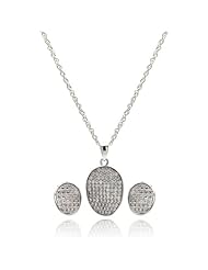 Nickel Free Sterling Silver Necklace & Earring Sets Wave Micro Pave Disc Set Pendant: 13.35mm X 9.8mm Earrings: 9.85mm X 8.4mm Chains: Adjustable 16-18 Inches