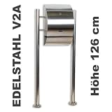 Produkt-Bild: Briefkasten Standbriefkasten aus geb&uuml;rstetem Edelstahl V2A, 126 cm hoch