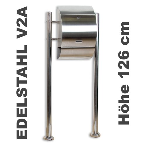 Produkt-Bild: Briefkasten Standbriefkasten aus geb&uuml;rstetem Edelstahl V2A, 126 cm hoch
