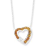 Sterling Silver Citrine & CZ Heart Slide on 18 Chain Necklace - 18 Inch