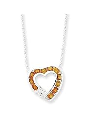 Sterling Silver Citrine & CZ Heart Slide on 18 Chain Necklace - 18 Inch