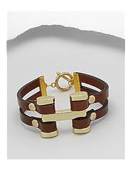 Brown Leather Bracelet In White Base