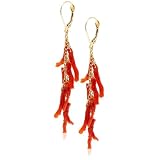 14k Yellow Gold Red Coral Branch Earrings