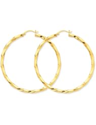 14k Yellow Gold Polished 3mm Twisted Hoop Earrings. Length 62mm x Width 60mm.
