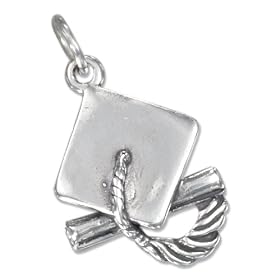 STERLING SILVER GRADUATION CAP CHARM WITH TASSEL AND DIPLOMA