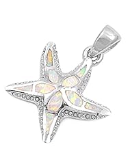 WHITE FIRE OPAL STARFISH .925 Sterling Silver Pendant Necklace