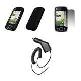 Motorola CLIQ XT - Premium Jet Black Soft Silicone Gel Skin Cover Case + Crystal Clear LCD Screen Protector + Rapid Car Charger for Motorola CLIQ XT