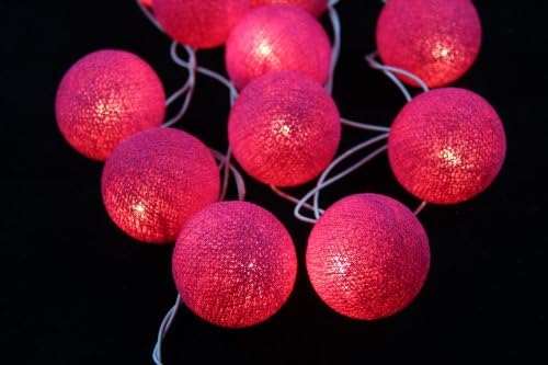 Deep Pink Cotton Ball String Lights Fairy Party Decor Wedding Bedroom Garden Spa and Holiday Lighting