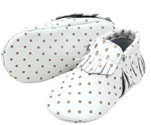 Fashionable Leather Baby Moccasins with Tassels and Gold Dots (18-24 month)