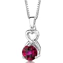 Magical Romance: Sterling Silver Rhodium Finish Round Shape Checkerboard Cut Ruby Pendant with 18 inch Silver Necklace