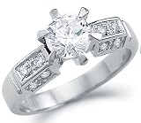 Search : Solid 14k White Gold Engagement Round Solitaire CZ Cubic Zirconia Ring Band 1.0 ct