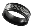 Stainless Steel Greek Key Design Double Groove Black Flat Band