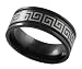 Stainless Steel Greek Key Design Double Groove Black Flat Band