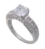 SilverBin Sterling Silver Engagement Style Prong Set Square CZ Ring with Small CZ Accents