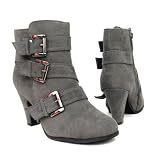 Womens High Heel Strappy Suede Ankle Boots Gray , 5.5-10