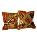 Pair Deep Saffron Bead Embroidery Sari Cushion Covers