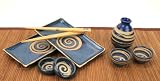 9-pc Sushi and Sake Set for 2 in Spiral Blue Includes Chop Sticks
