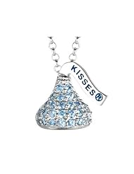 March Birthstone CZs Small Flat Back Shaped Hershey`s Kiss Pendant- 16 to 18 Inch Adjustable Chain Included in 925 Sterling Silver