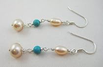 925 Sterling Silver Cultured Pearl Turquoise Earrings
