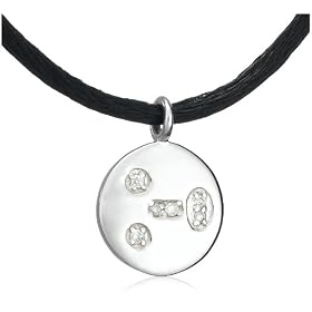 14k White Gold Diamond Surprised Emoticon Disk Necklace (.05 cttw), 17