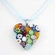 Handmade Heart Shaped Murano Pendant- Jenny with Light Blue Cord