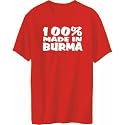 T-Shirt Mens Red " 100% Made in Burma " Countries