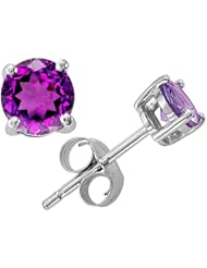 Tommaso Design (tm) Round 7mm Genuine Amethyst Earring Studs in 14 kt White Gold